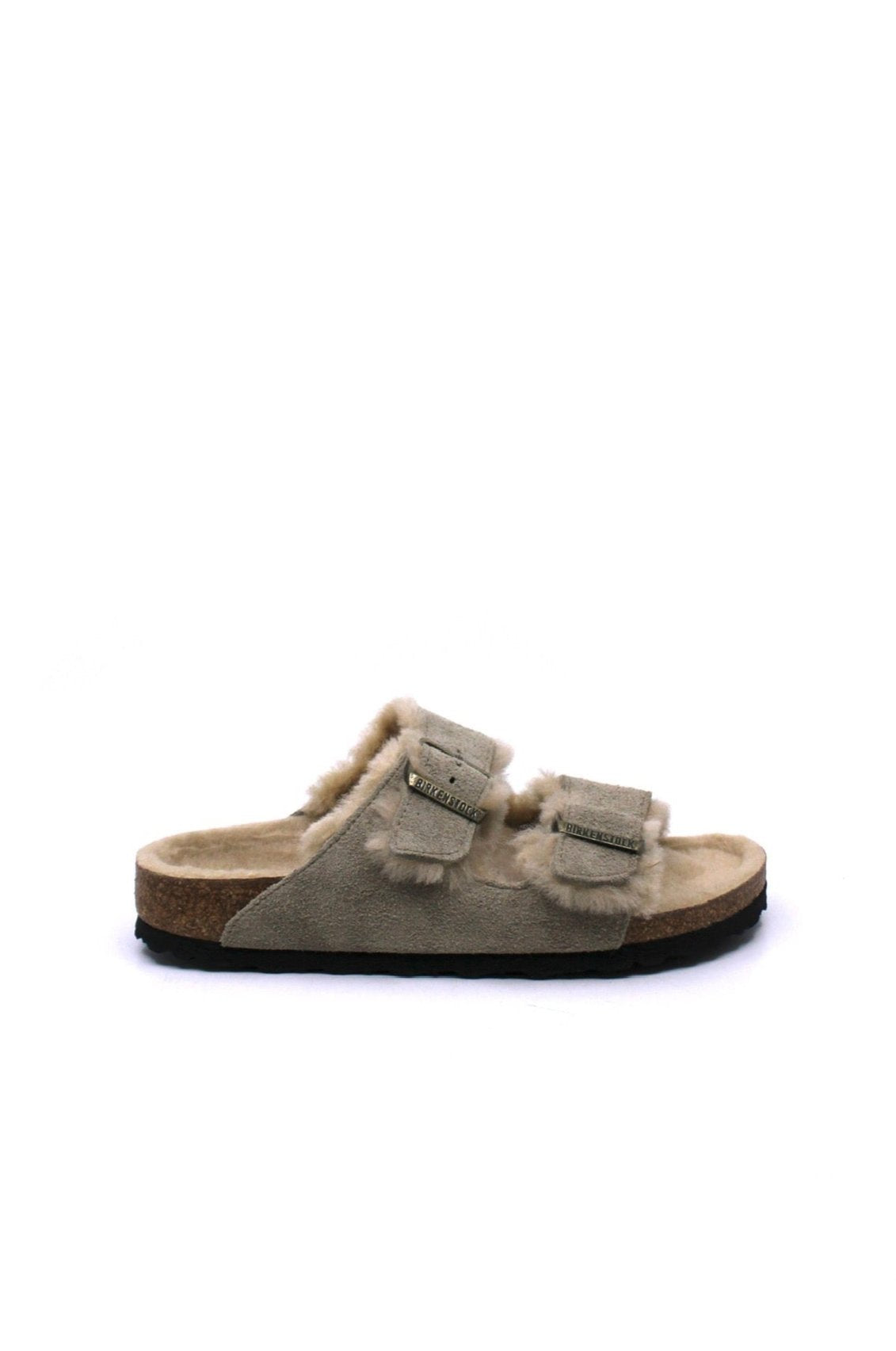 Birkenstock Arizona Shearling Sandal in Taupe Suede (Narrow Fit) by Dear Lucy