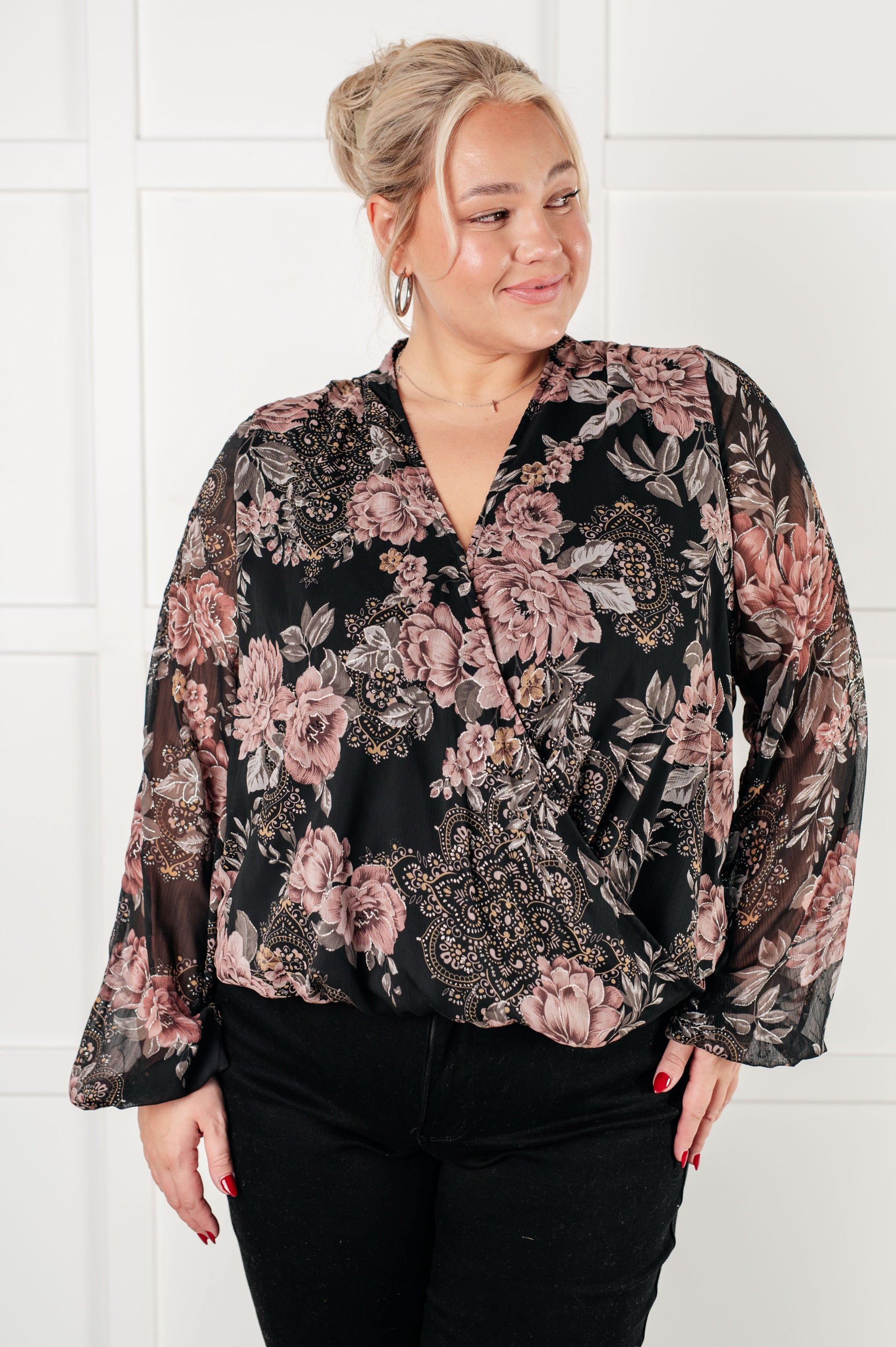 I Wish We Had it All Surplice Floral Blouse by SidePony Boutique