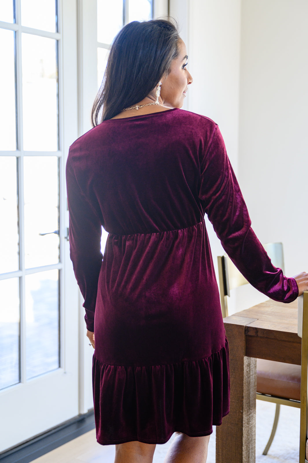 Jentsyn Velvet V-Neck Dress in Wine by SidePony Boutique