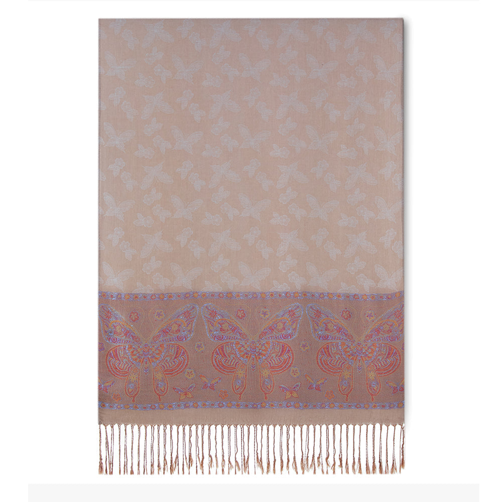Khaki Butterfly Border Pashmina