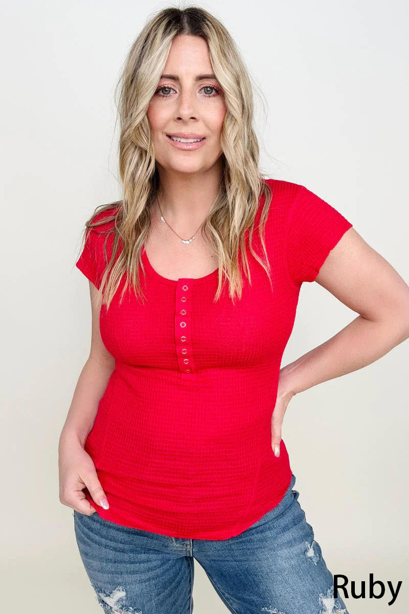 Baby Waffle Snap Button Cap Sleeve Top Red by SidePony Boutique