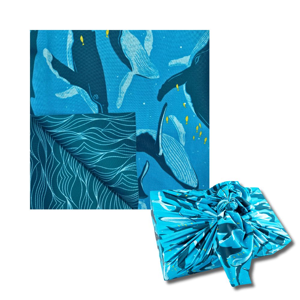 Large Reusable Cloth Furoshiki Gift Wrap | Whales & Waves by Shiki Wrap