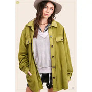 Loose-Fit Long Sleeve Button-Down Fleece Shacket