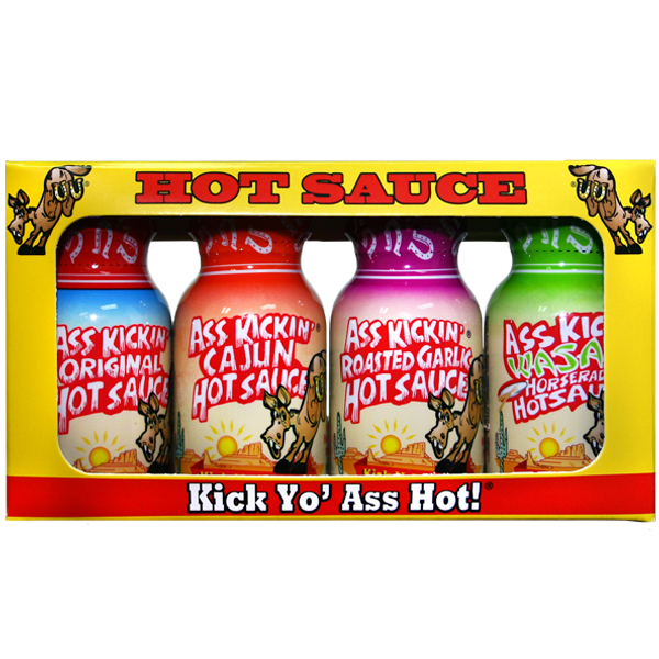 Barbecue Hot Sauce Set Mini Bottles Ass Kickin 4-pack by Homeportonline