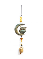 15" Owl and Moon Chime with Bell by Homeportonline