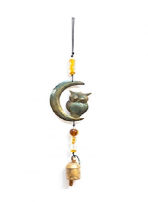 15" Owl and Moon Chime with Bell by Homeportonline