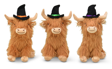 Multipet Highland Cow with Witch Hat 8" Assorted Colors (Green, Purple, Orange)