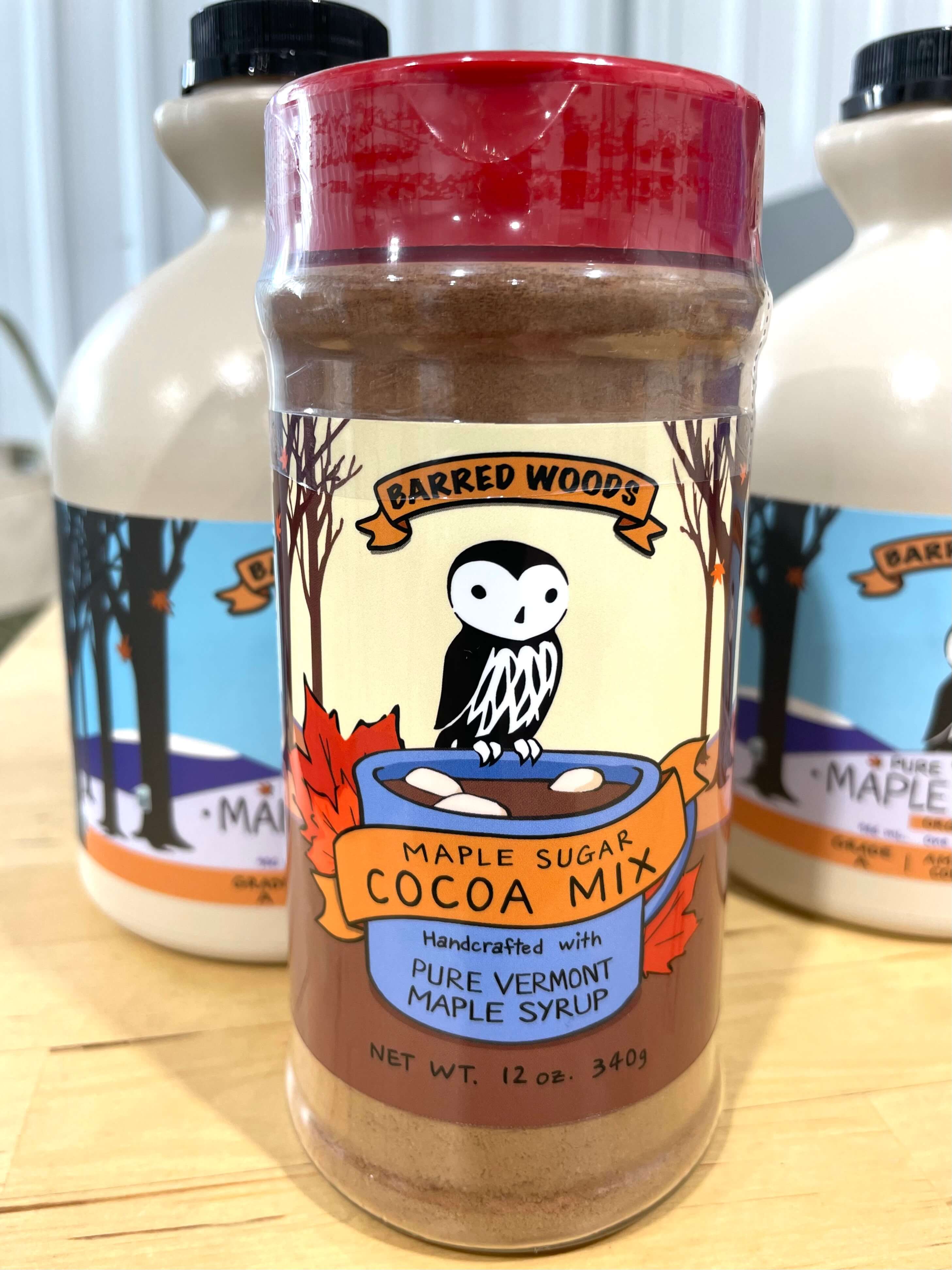Hot Cocoa Mix, 4 Chocolate Truffles and One Pint of Maple Syrup Gift Box by Barred Woods Maple