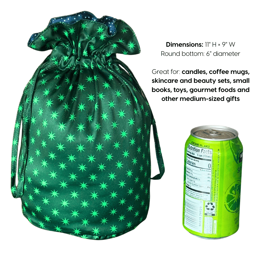 Medium Reversible Reusable Fabric Gift Bag | Stars and Snow
