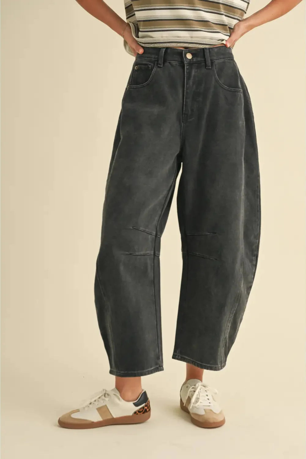 Miou Muse Barrel Cotton Pants in Black by Dear Lucy