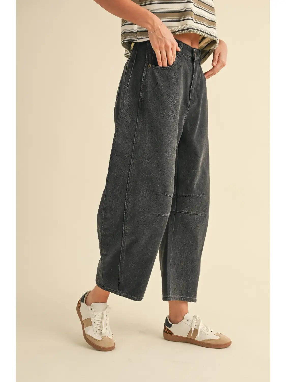 Miou Muse Barrel Cotton Pants in Black by Dear Lucy