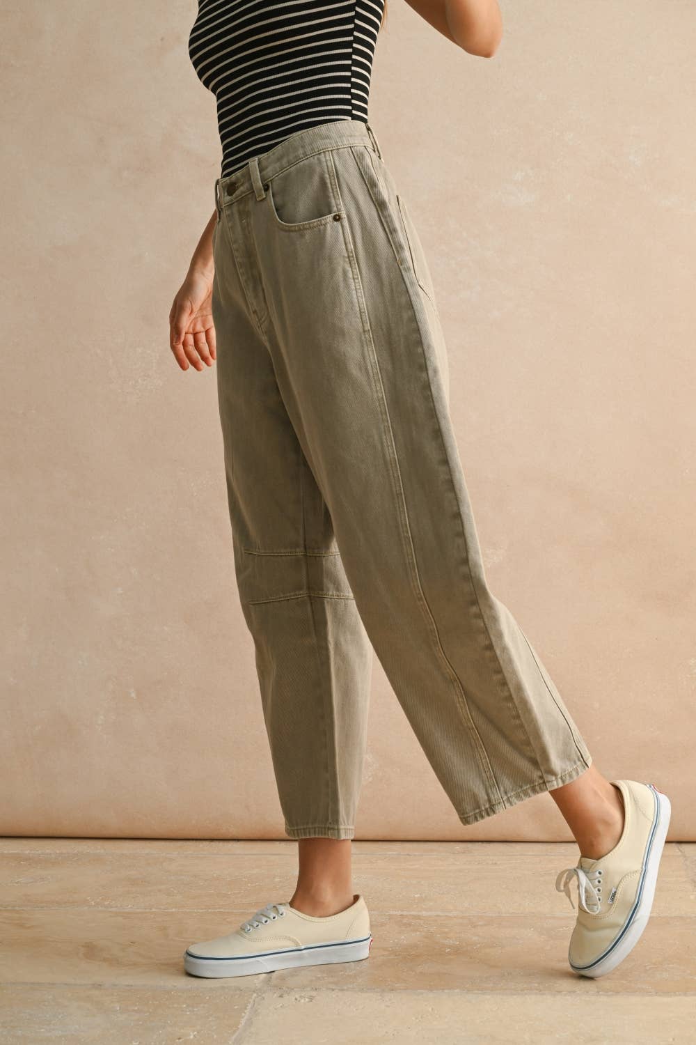 Miou Muse Barrel Cotton Pants in Stone by Dear Lucy