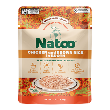 Natoo Petfoods Chicken and Brown Rice Recipe in Broth Pouch Topper Cat 2.4oz