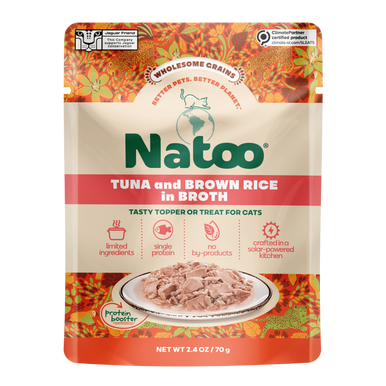 Natoo Petfoods Tuna and Brown Rice Recipe in Broth Pouch Topper Cat 2.4oz