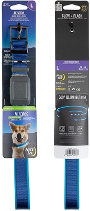 NightDog Rechargeable LED Collar Blue Blue Large by Pet Food Warehouse