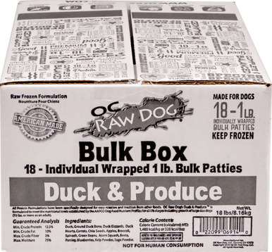 OC Raw (18) 1# Patties Duck Produce Dog Frozen Dog Food 18lb