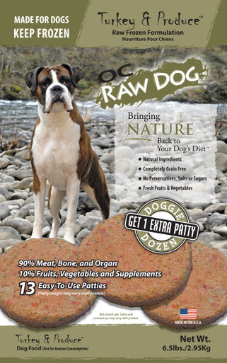 OC Raw Turkey Produce Patty Dog Food 6lb