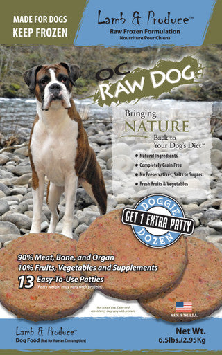 OC Raw Lamb Produce Patty Dog Food 6lb