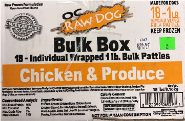 OC Raw (18) 1# Patties Chicken & Produce Dog Frozen Dog Food 18lb