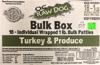 OC Raw (18) 1# Patties Turkey & Produce Dog Frozen Dog Food 18lb