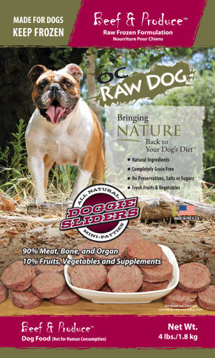 OC Raw Sliders Beef Produce Dog Food 4lb