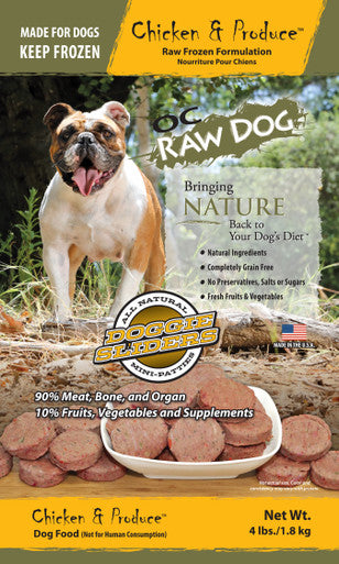 OC Raw Sliders Chicken Produce Dog Food 4lb
