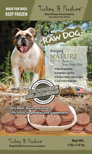OC Raw Sliders Turkey Produce Dog Food 4lb