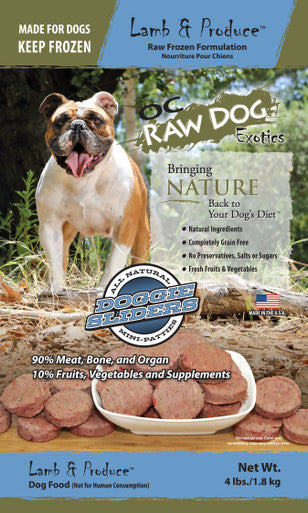 OC Raw Sliders Lamb Produce Dog Food 4lb