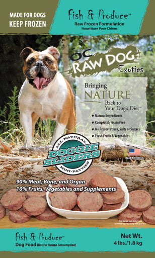 OC Raw Sliders Fish Produce Dog Food 4lb