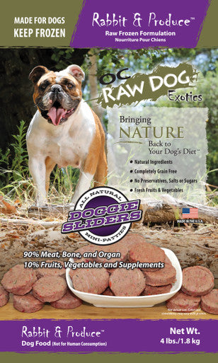 OC Raw Sliders Rabbit Produce Dog Food 4lb