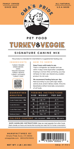 Oma's Pride Turkey Vegetable Dog Food 1lb