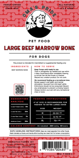 Oma's Pride Beef Marrow Bone Frozen 4"-6"