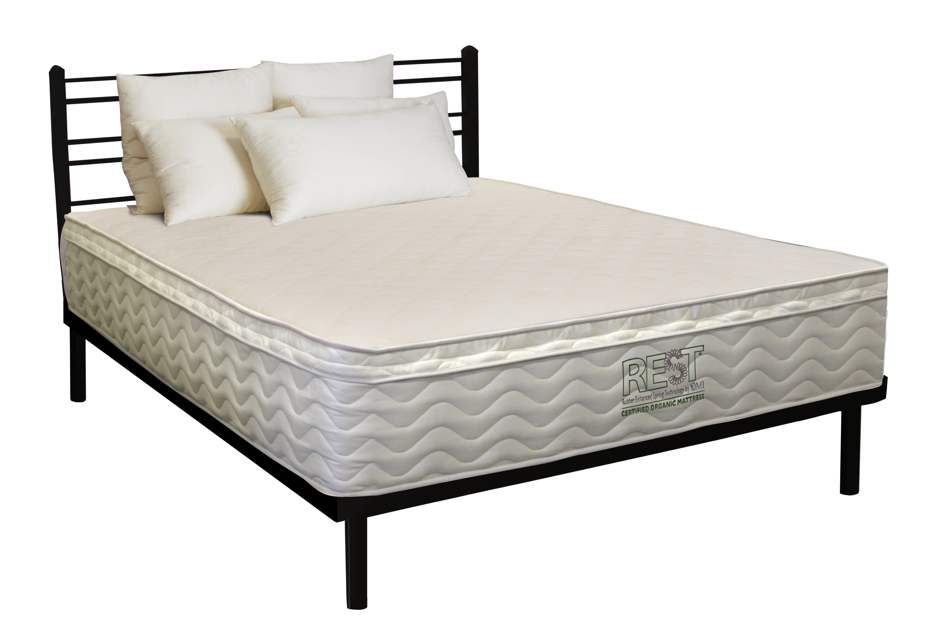 OMI Rossa Pocket Coil Organic Mattress on black metal frame