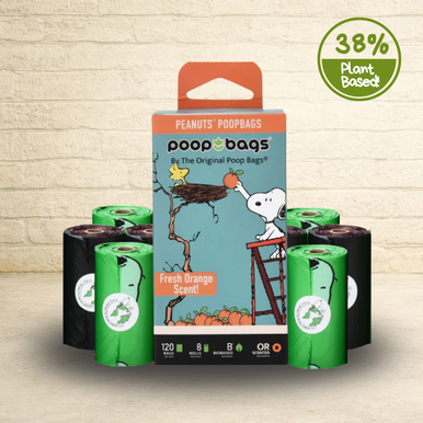 38% Plant based Poop Bags Orange Scented Snoopy Themed 120ct