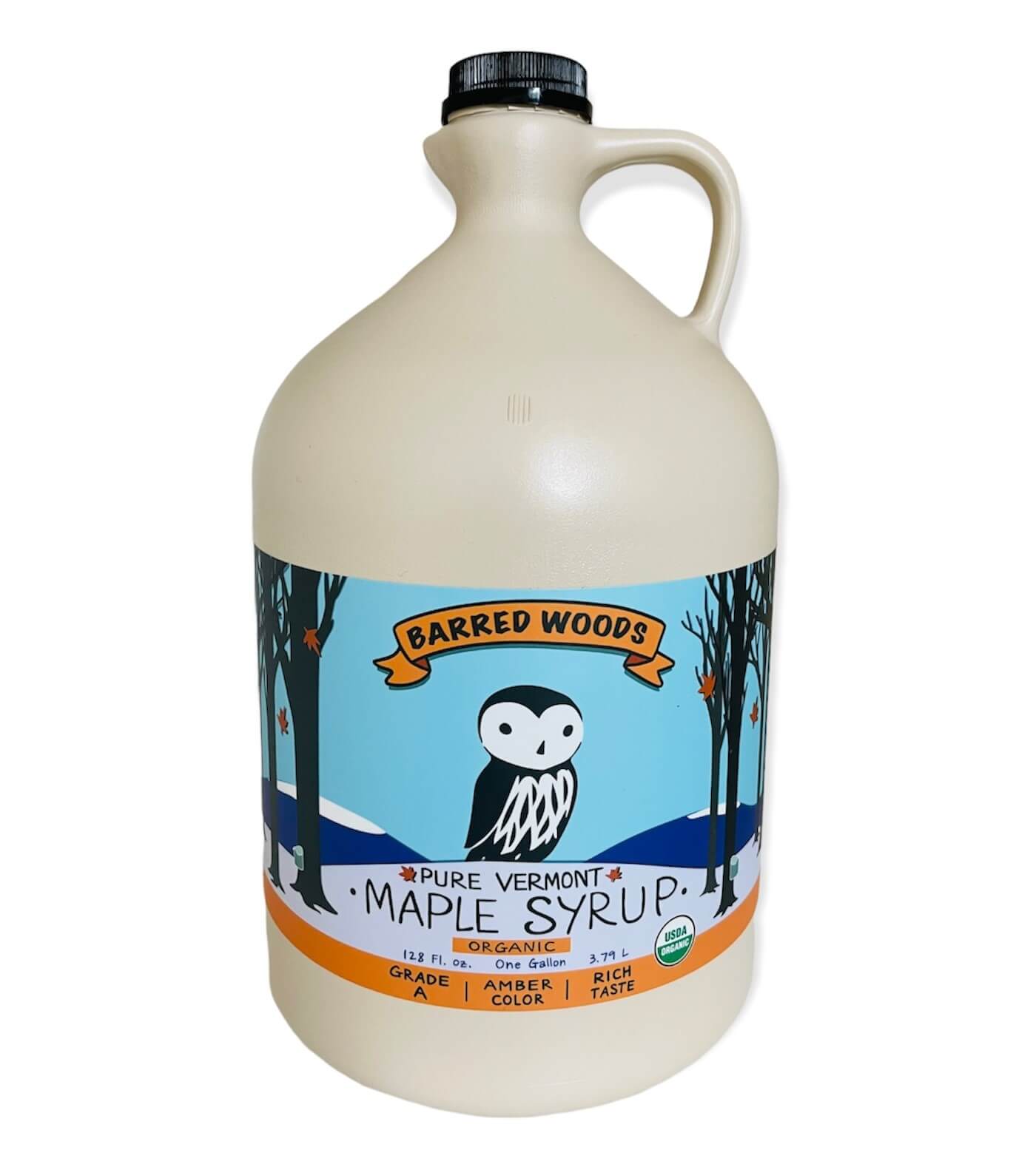 Pure Organic Vermont Maple Syrup - Gallon Jug (128 ounces) - Free Shipping by Barred Woods Maple