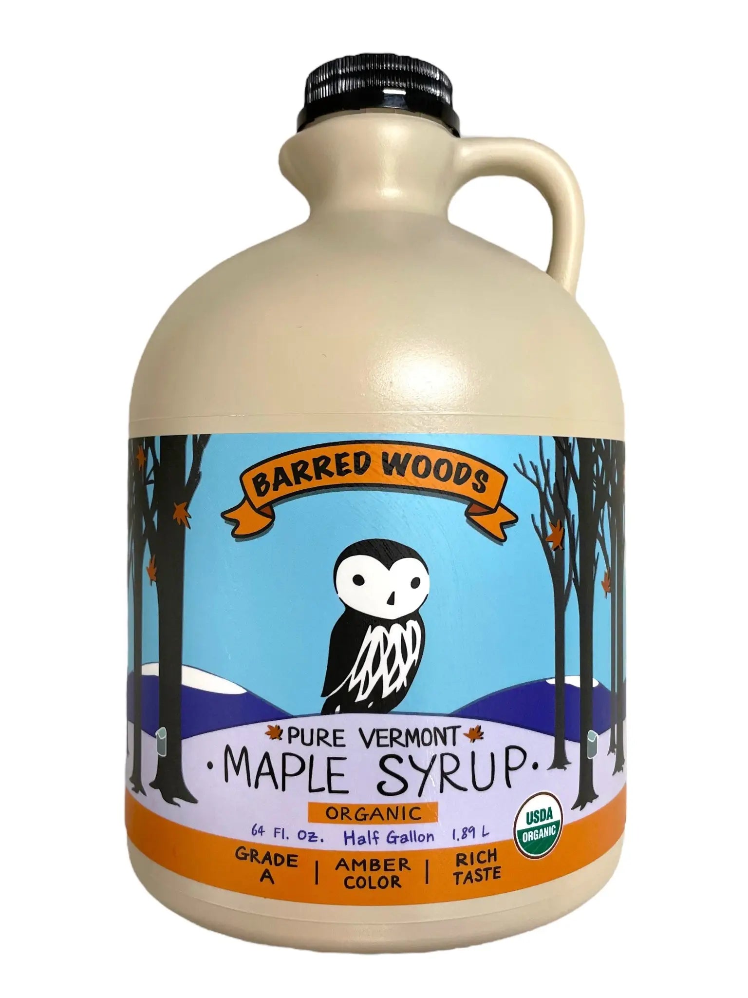 Pure Organic Vermont Maple Syrup - Half Gallon Jug (64 ounces) by Barred Woods Maple