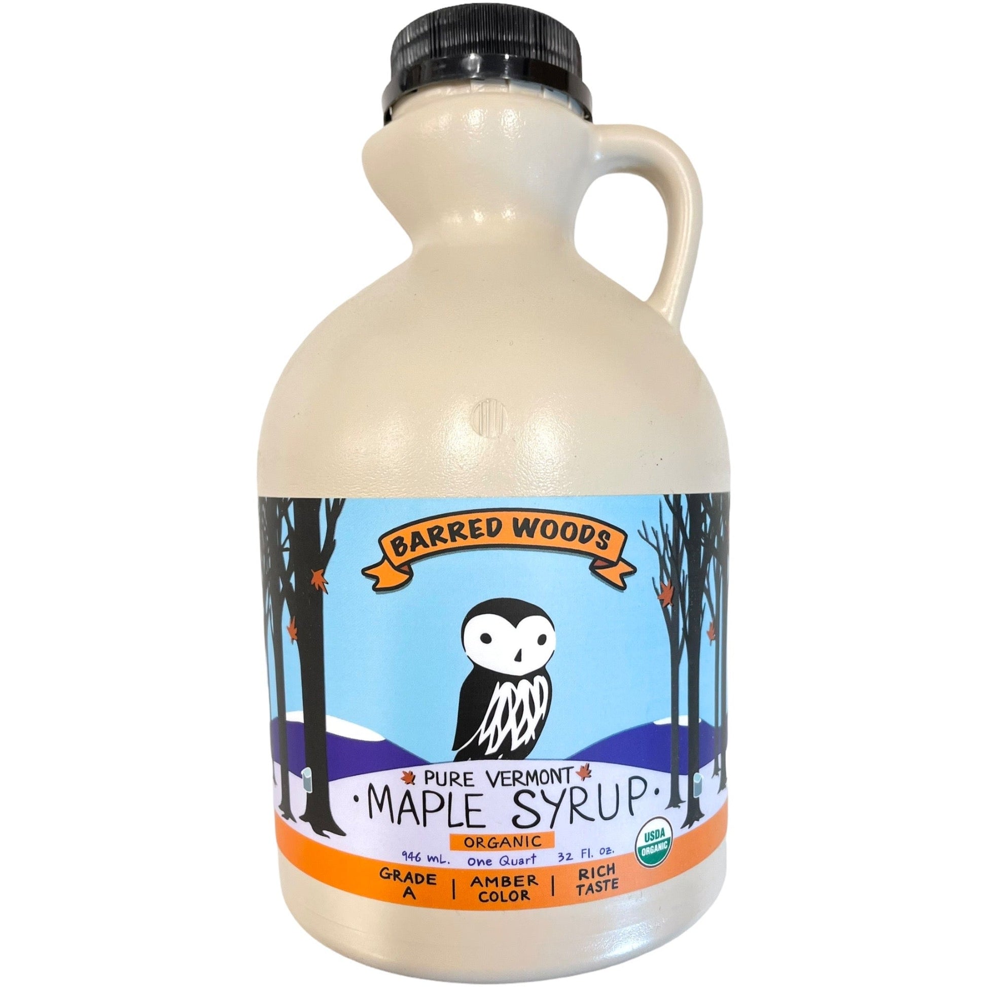 Pure Organic Vermont Maple Syrup - Quart Jug (32 ounces) by Barred Woods Maple
