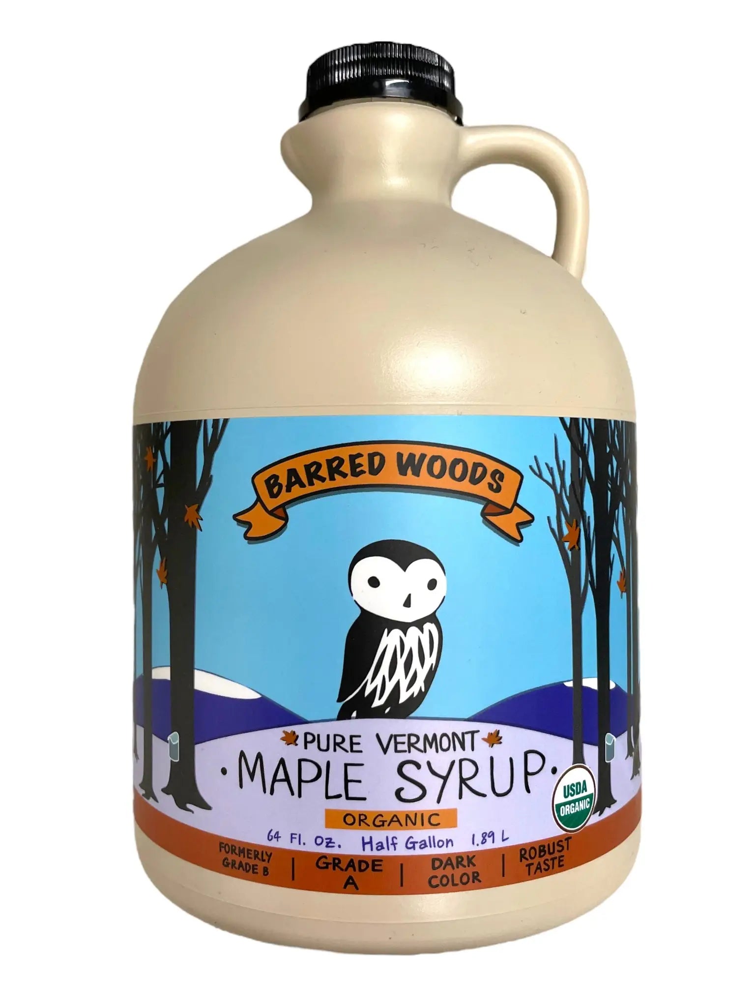 Pure Organic Vermont Maple Syrup - Half Gallon Jug (64 ounces) by Barred Woods Maple