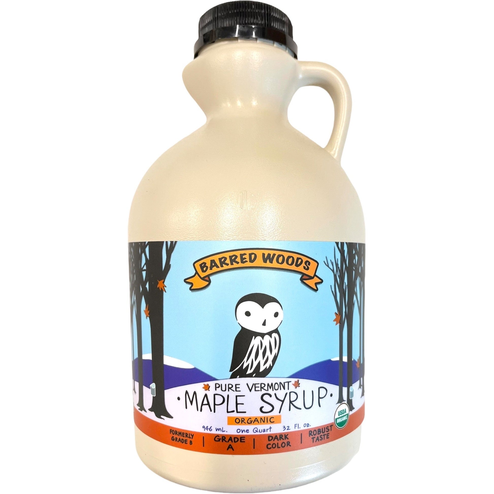 Pure Organic Vermont Maple Syrup - Quart Jug (32 ounces) by Barred Woods Maple