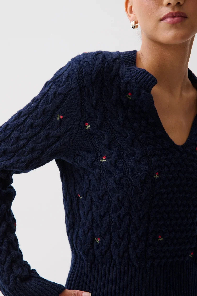 PISTOLA Shana Long Sleeve Cable Embroidered Sweater