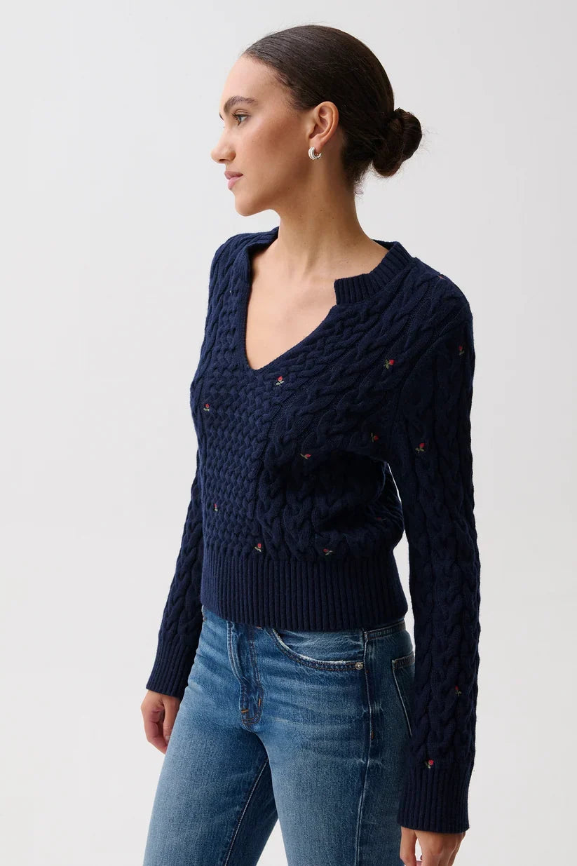 PISTOLA Shana Long Sleeve Cable Embroidered Sweater