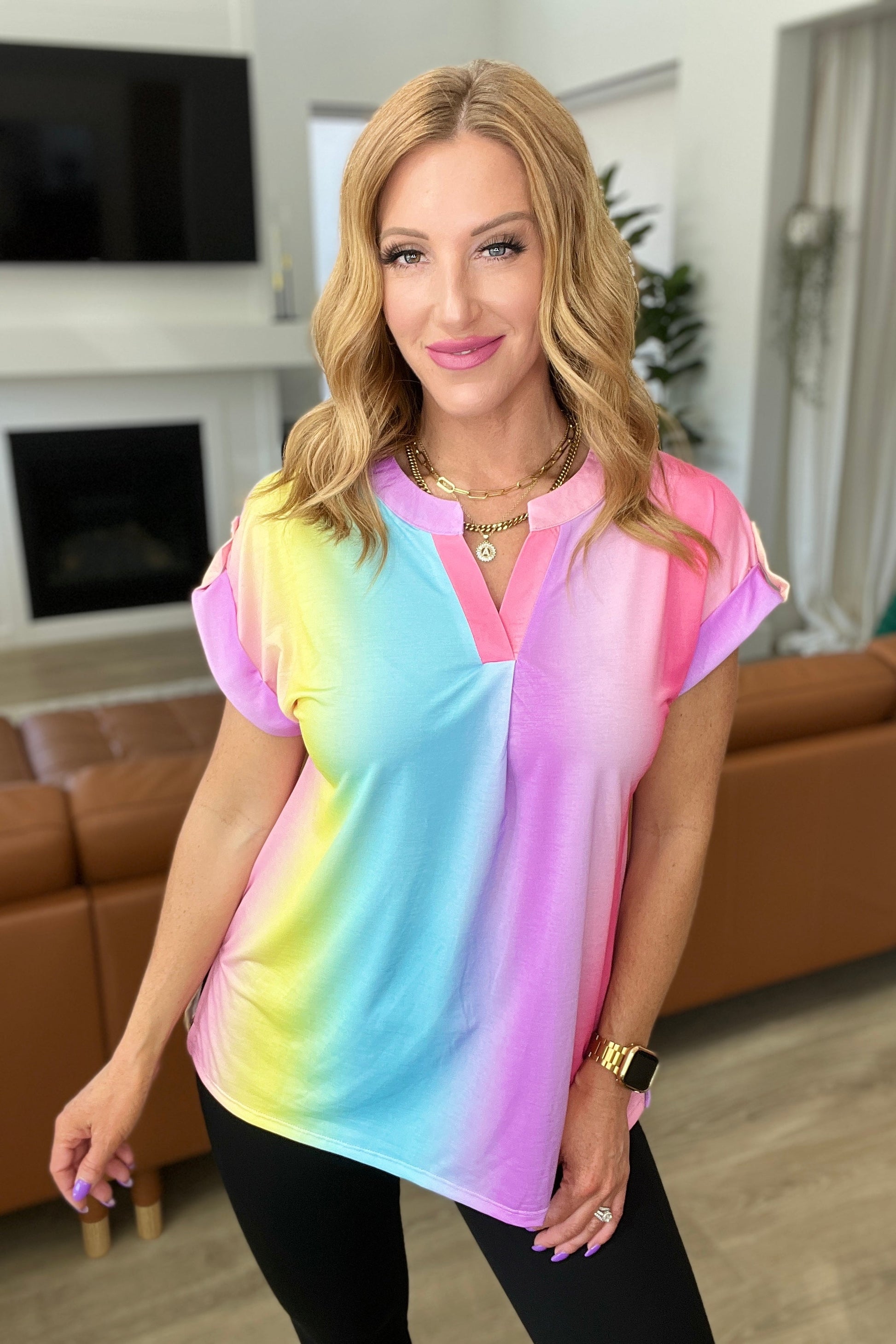 Lizzy Cap Sleeve Top in Ombre Rainbow by SidePony Boutique
