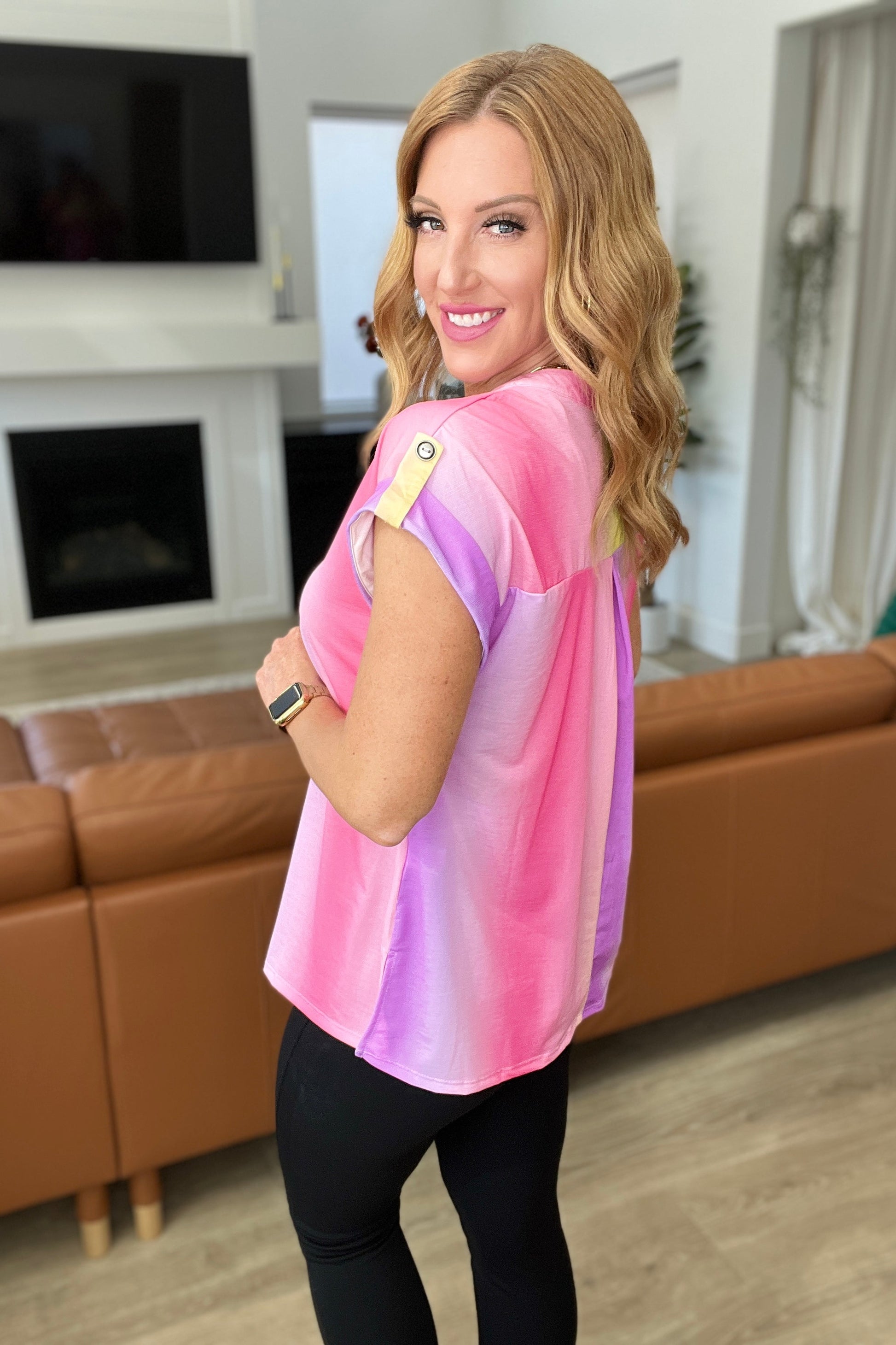 Lizzy Cap Sleeve Top in Ombre Rainbow by SidePony Boutique