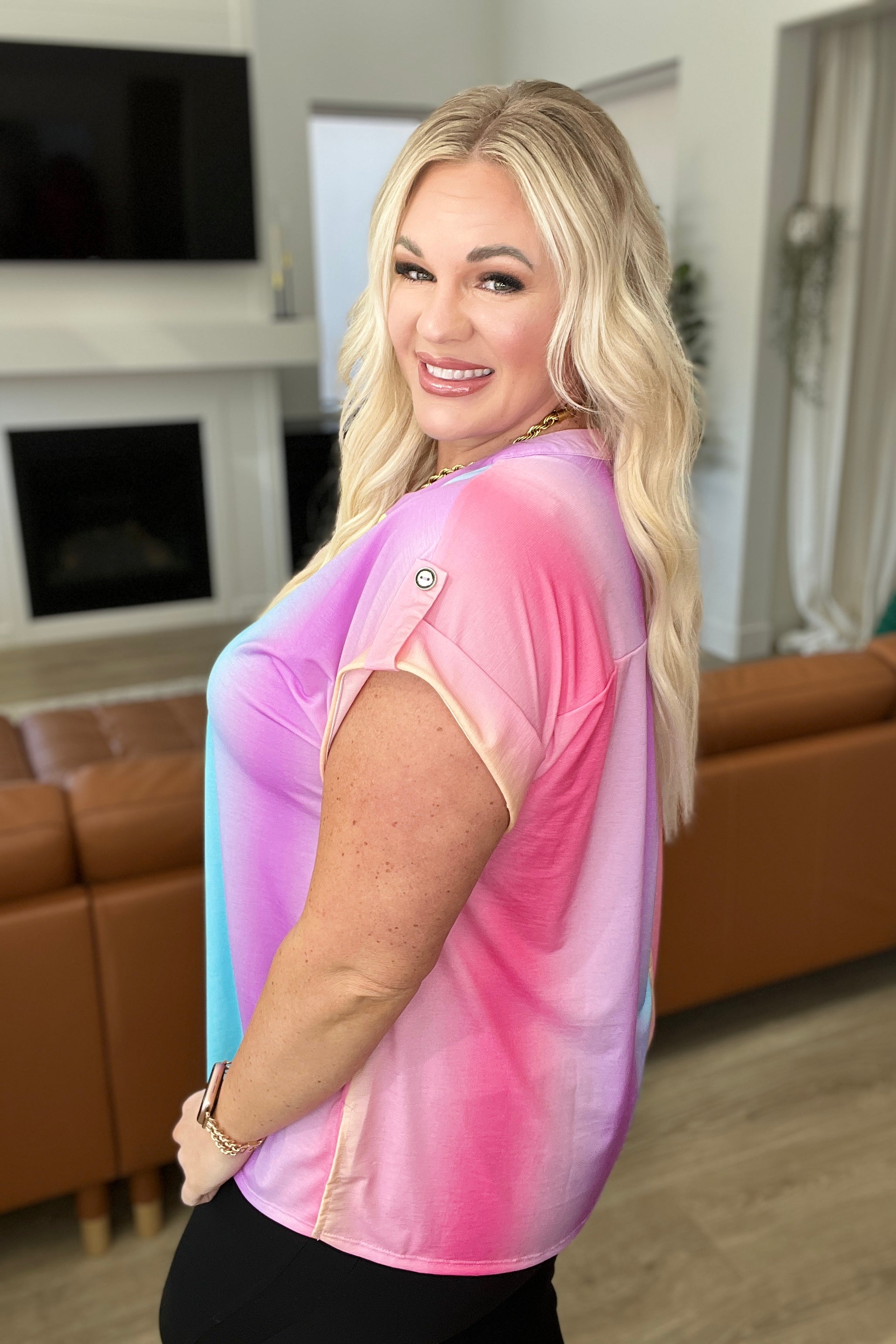 Lizzy Cap Sleeve Top in Ombre Rainbow by SidePony Boutique