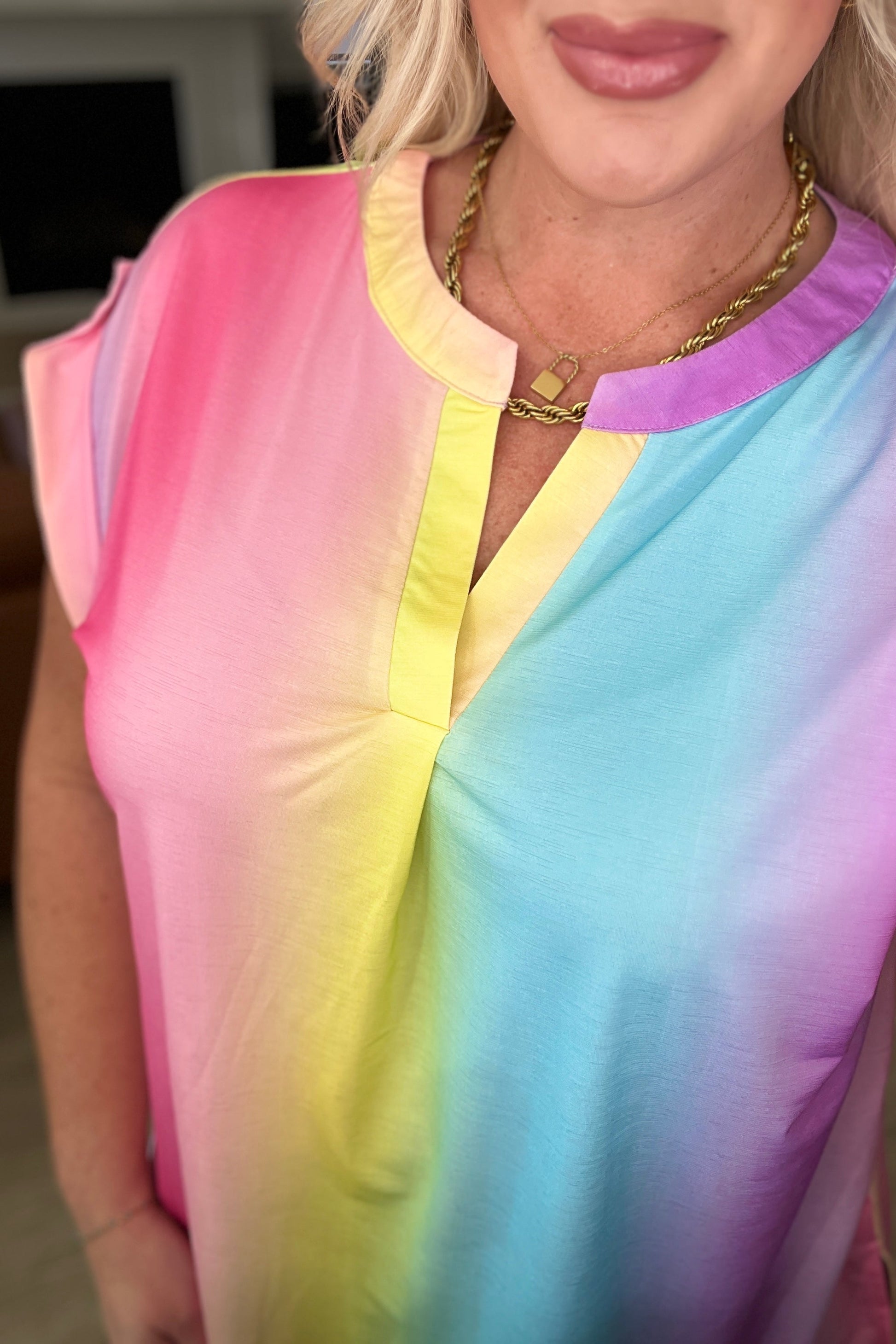 Lizzy Cap Sleeve Top in Ombre Rainbow by SidePony Boutique