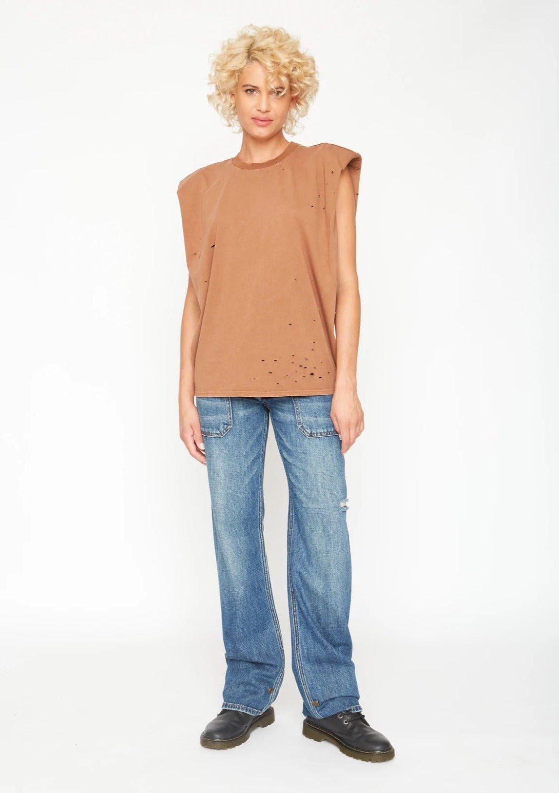 Sandrine Rose Shoulder Pad Tee In Burnt by Dear Lucy