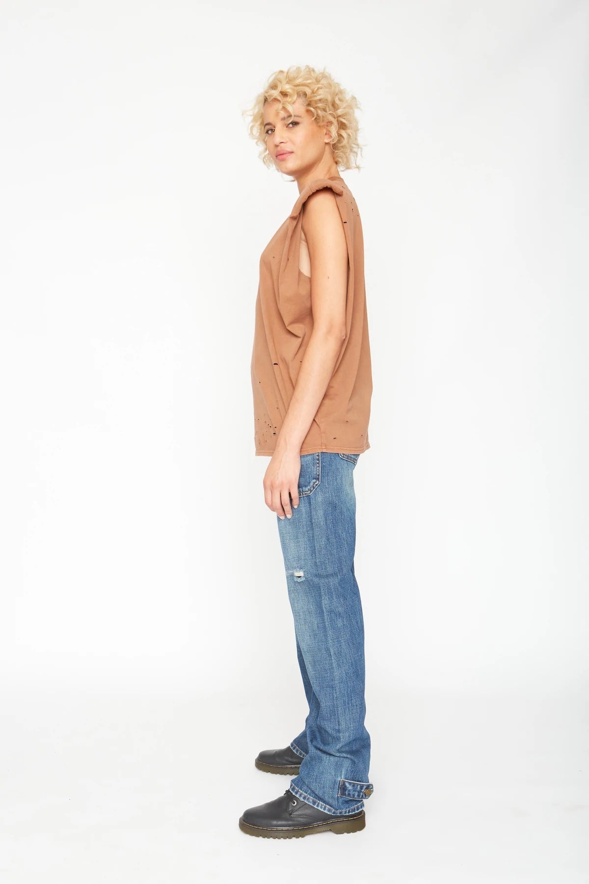 Sandrine Rose Shoulder Pad Tee In Burnt by Dear Lucy