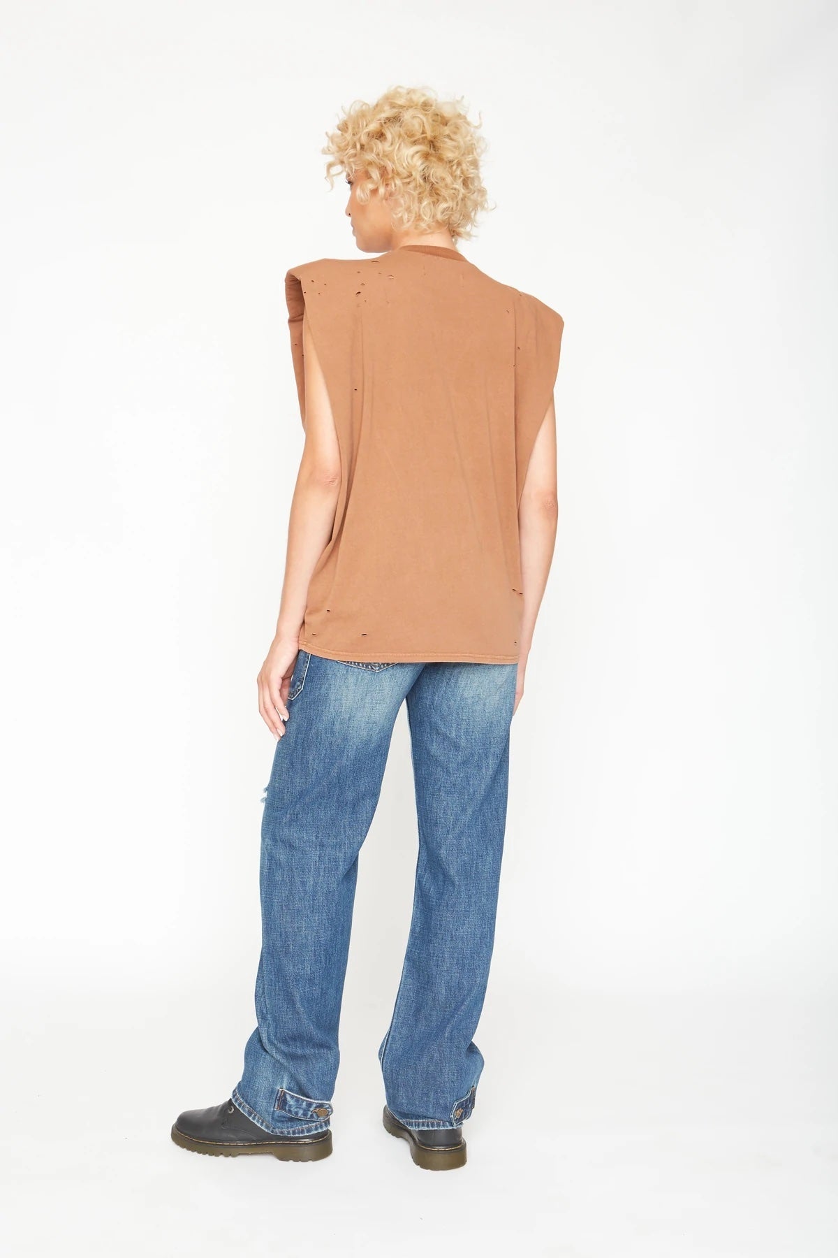 Sandrine Rose Shoulder Pad Tee In Burnt by Dear Lucy