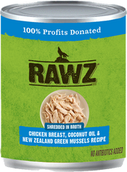 Rawz Shreddded Chicken, Coconut Oil New Zealand Green Mussel Dog Food 10oz