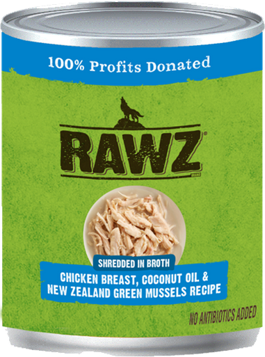 Rawz Shreddded Chicken, Coconut Oil New Zealand Green Mussel Dog Food 10oz